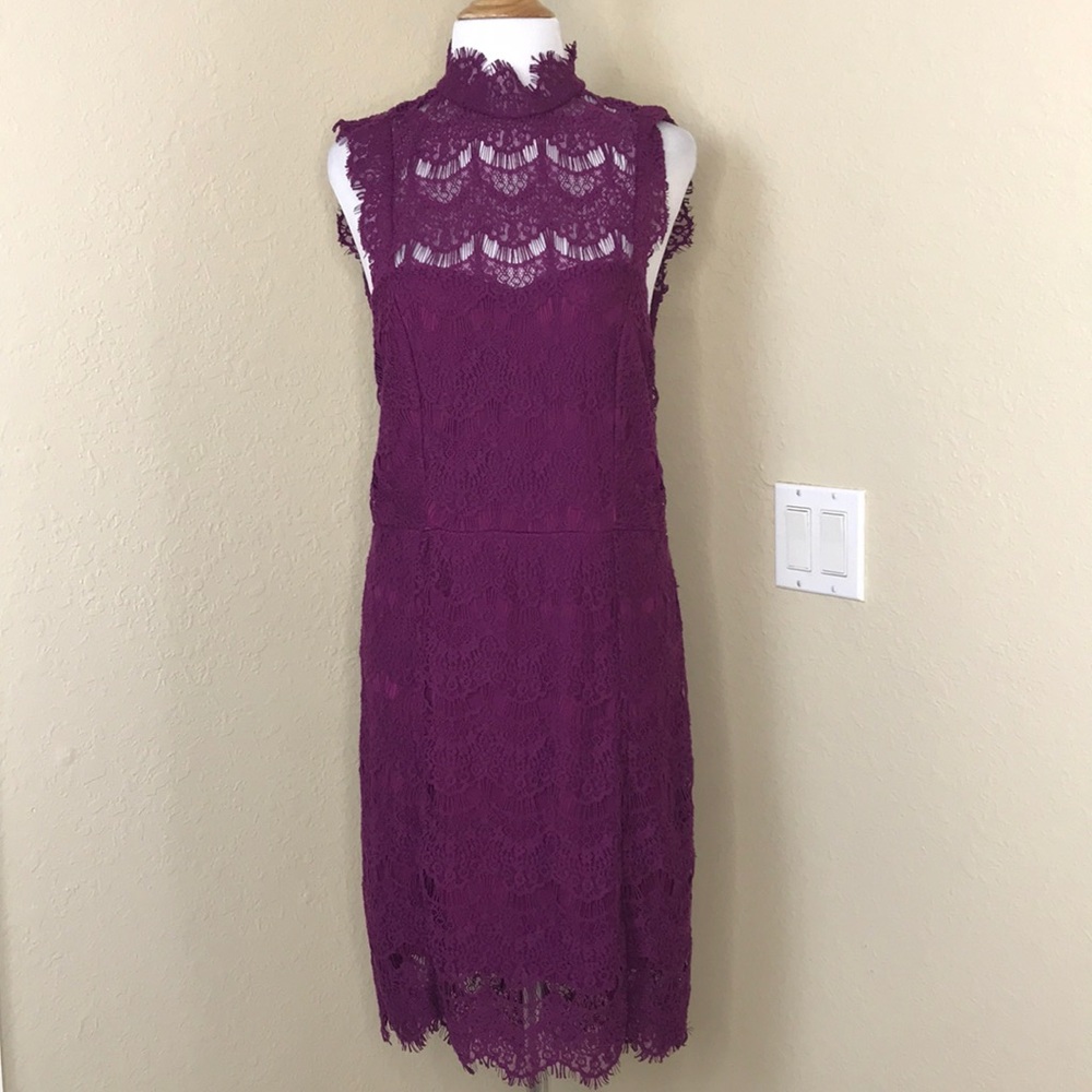 FREE PEOPLE Magenta Daydream Bodycon Lace Dress L - Picture 2 of 5